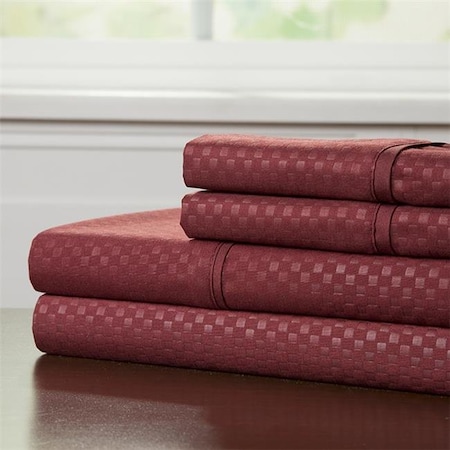 Lavish Home Lavish Home 66-90-K-BUR Hypoallergenic Bed Linens with Deep Pocket Fitted Sheet & Embossed Design Brushed Microfiber Sheets Set; Burgundy - 4 Piece 66-90-K-BUR